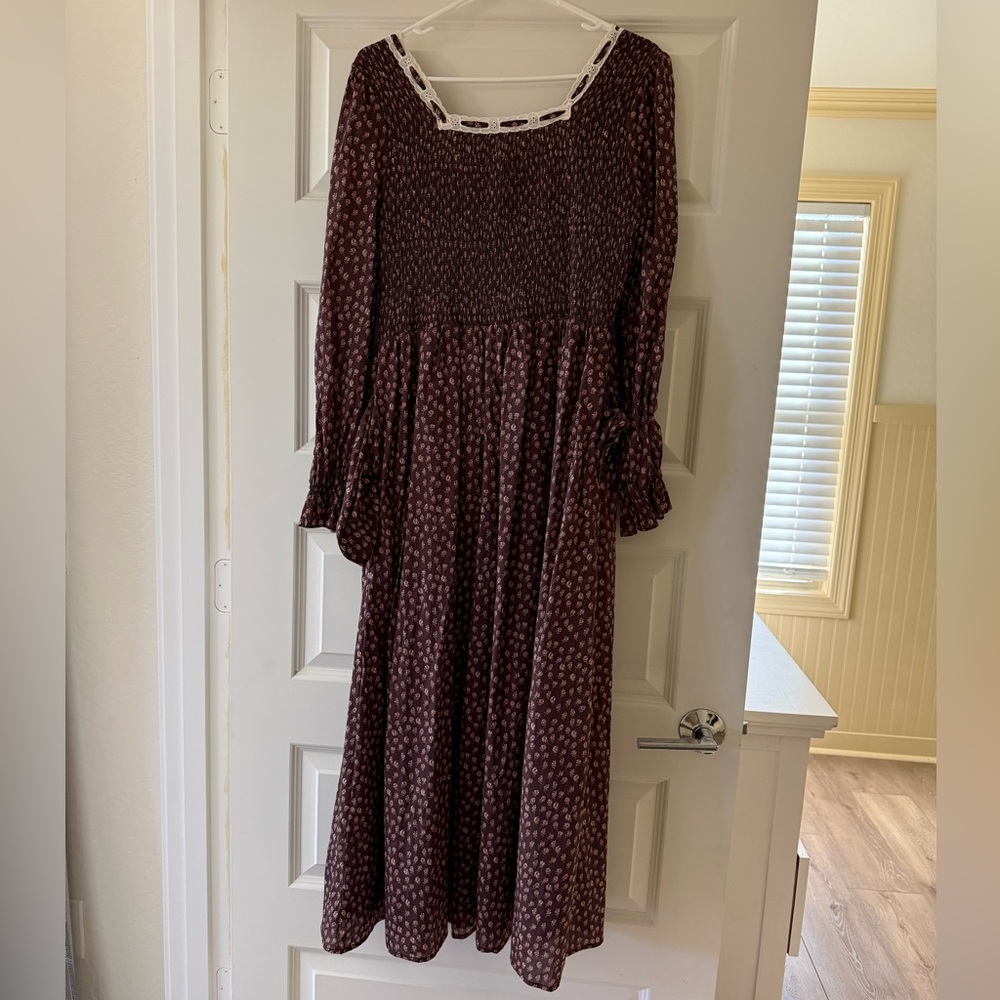 Chic Long Sleeve Brown Maxi Dress - Picture 4 of 4